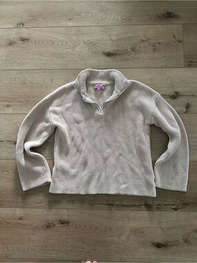 Edikted Oatmeal Quarter Zip Chunky Knit Sweater